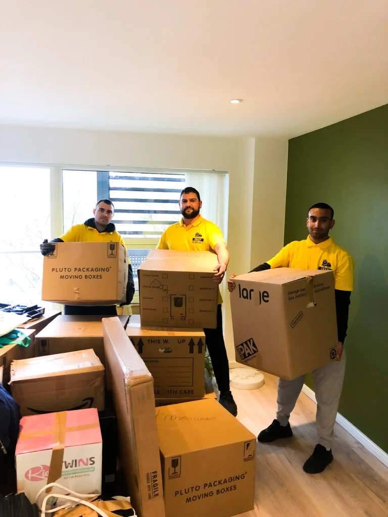 The dedicated Crazy Removals team expertly handles moving boxes with care for a customer in London.