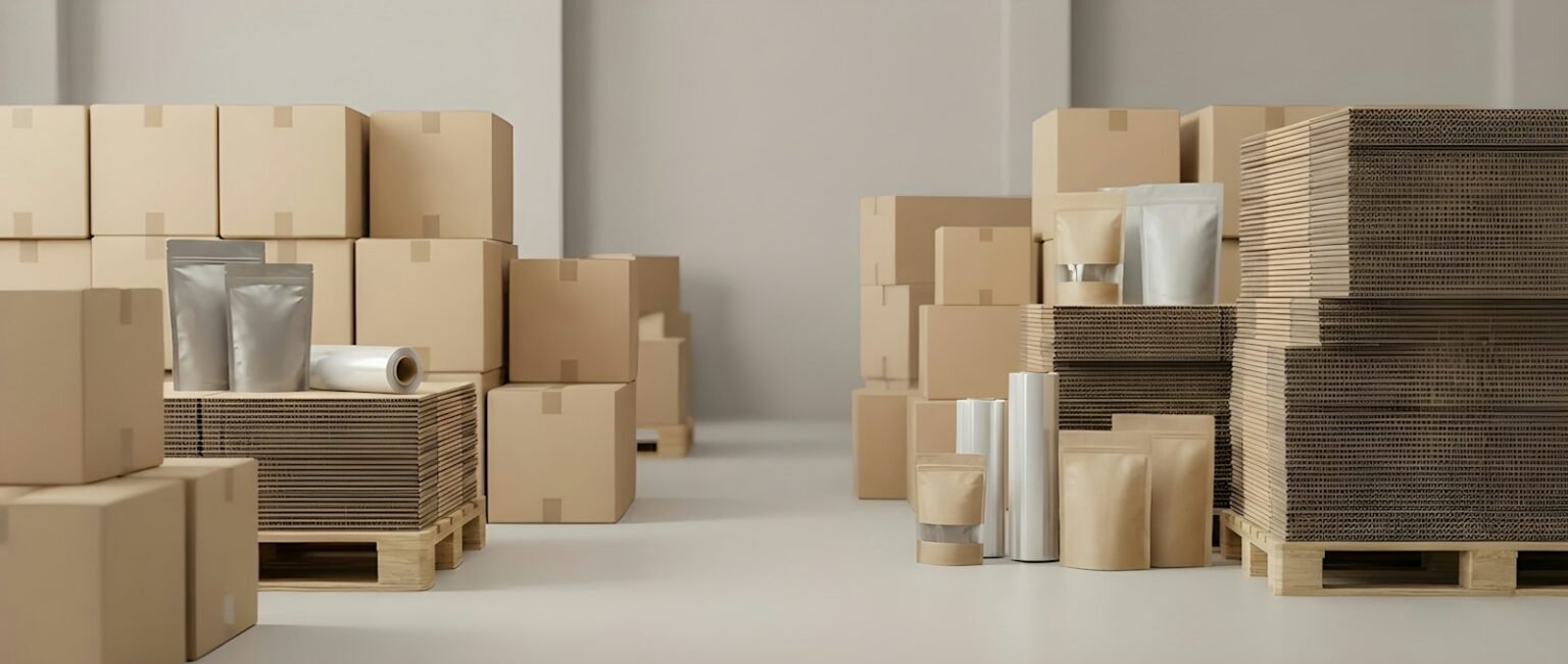 Boxes stacked empty room